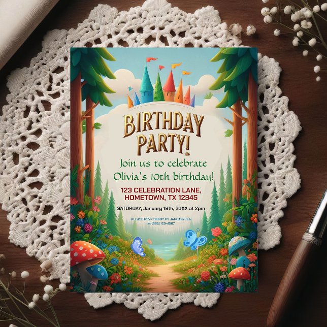 Fairytale Forest Birthday Invitation Postcard (Creator Uploaded)