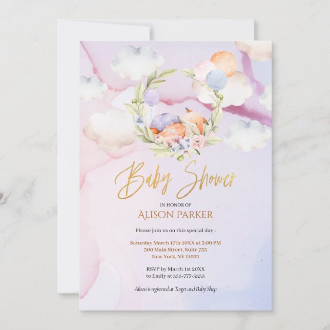 Fairytale Forest Fox Pink Sky Dream | Baby Shower Invitation (Front)