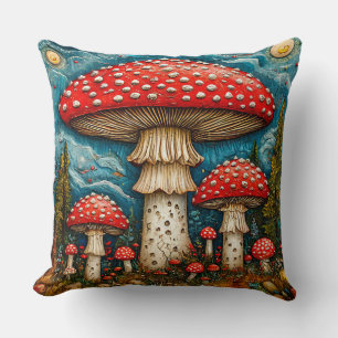 🍄 Fairytale Forest Mushrooms Cozy Decor Gift ✨ Throw Pillow