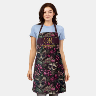 Fairytale forest racoon lilac grey custom Monogram Apron