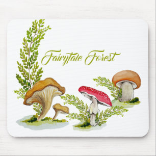 Fairytale forest watercolor set of mushrooms mouse pad