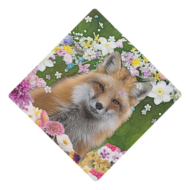 Fairytale Fox in Field of Flowers Graduation Cap Topper (Front)