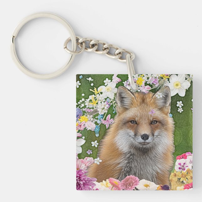 Fairytale Fox in Field of Flowers Keychain (Front)