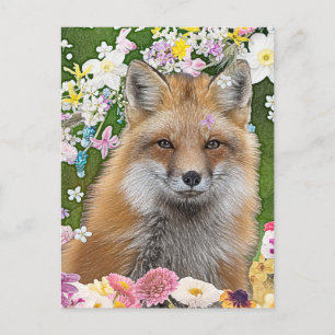 Fairytale Fox in Field of Flowers Postcard