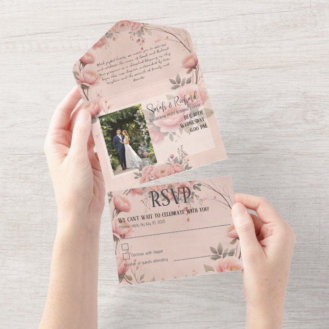 Fairytale Garden Rose Blush Faire-part de mariage (Déchirure)