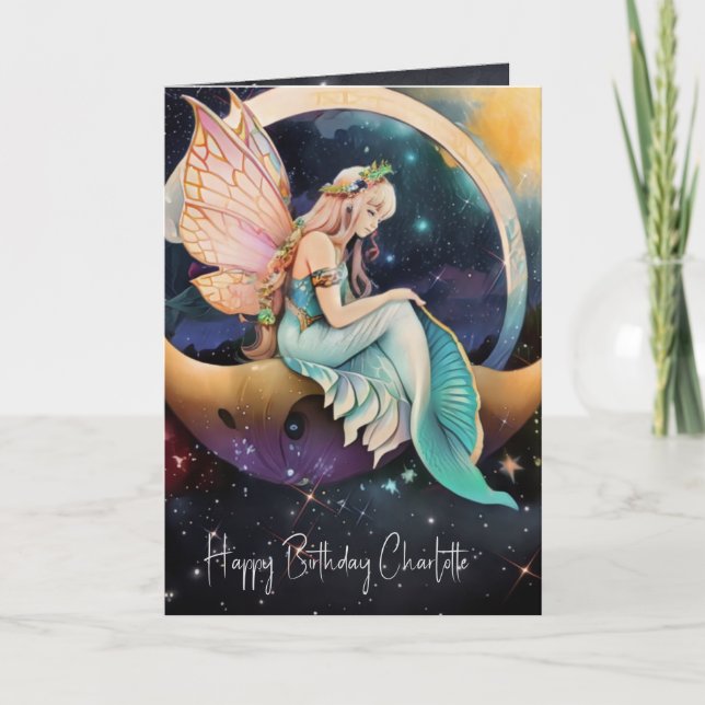 Fairytale Green and Gold Watercolor Fairy Card (Front)
