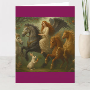 Fairytale Horses and Angel Folded Greeting Card