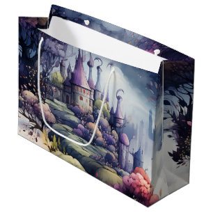 Fairytale in Fairyland Dark Blue Purple and Green  Large Gift Bag