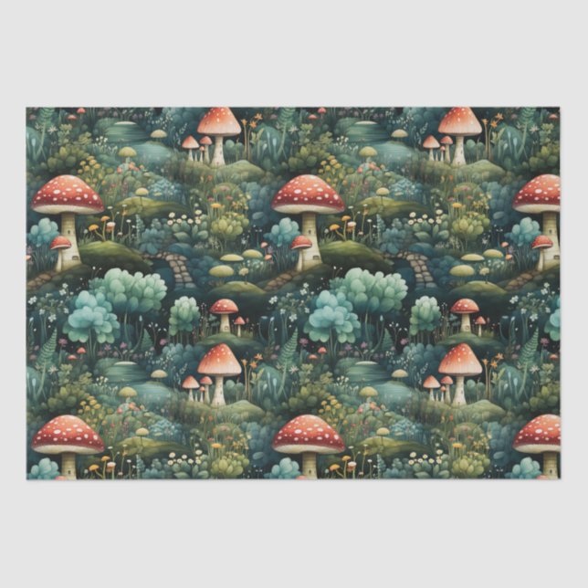 Fairytale in Fairyland Mushroom House Green Orange Tissue Paper (Front)
