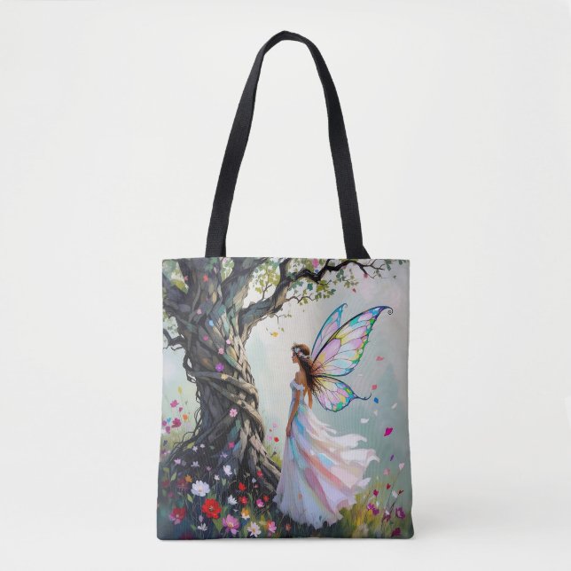 Fairytale Inspired Fairy and Whimsical Tree Tote Bag (Front)
