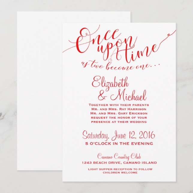 Fairytale Invitation Once Upon A Time - RED (Front/Back)