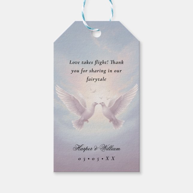 Fairytale lovebirds wedding gift tags (Front)