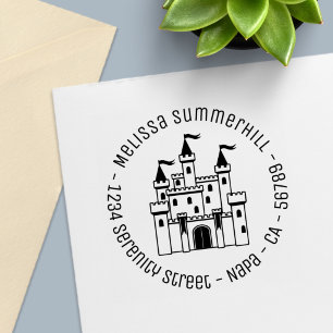 Fairytale Medieval Castle Return Round Address Self-inking Stamp