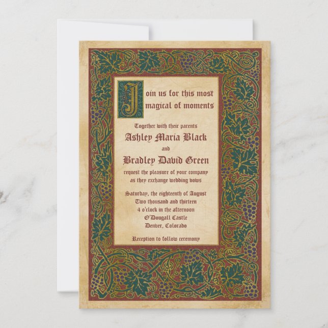 Fairytale Medieval Illuminated Manuscript Wedding Invitation (Front)