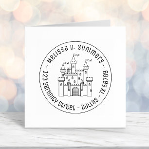 Fairytale Medieval Royal Castle Round Address 4 Self-inking Stamp