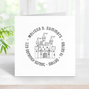 Fairytale Medieval Royal Castle Round Address Rubber Stamp