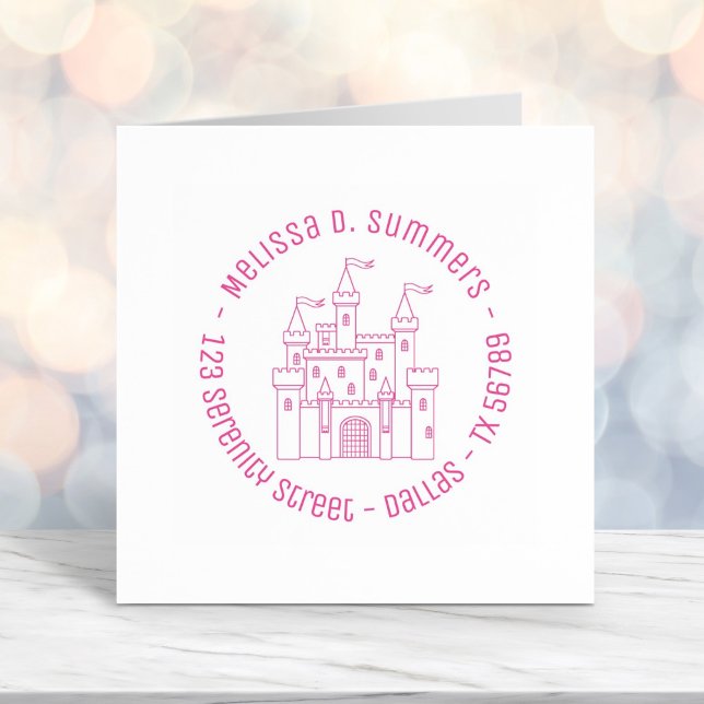 Fairytale Medieval Royal Castle Round Address Self-inking Stamp (Creator Uploaded)
