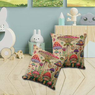 Fairytale Mushrooms Throw Pillow