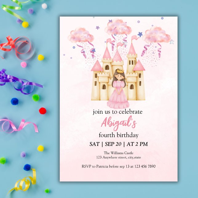 Fairytale Pink Castle Princess All Ages Birthday Invitation (Creator Uploaded)