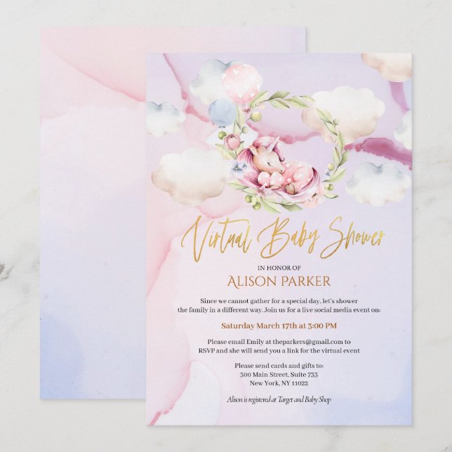 Fairytale Pink Unicorn Dream | Virtual Baby Shower Invitation (Front/Back)