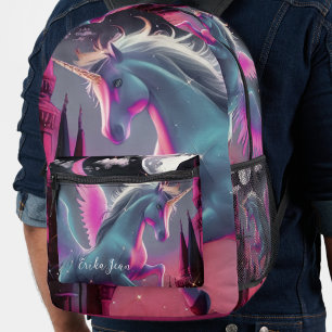 Fairytale Pink Watercolor Unicorn Pegacorn Printed Backpack