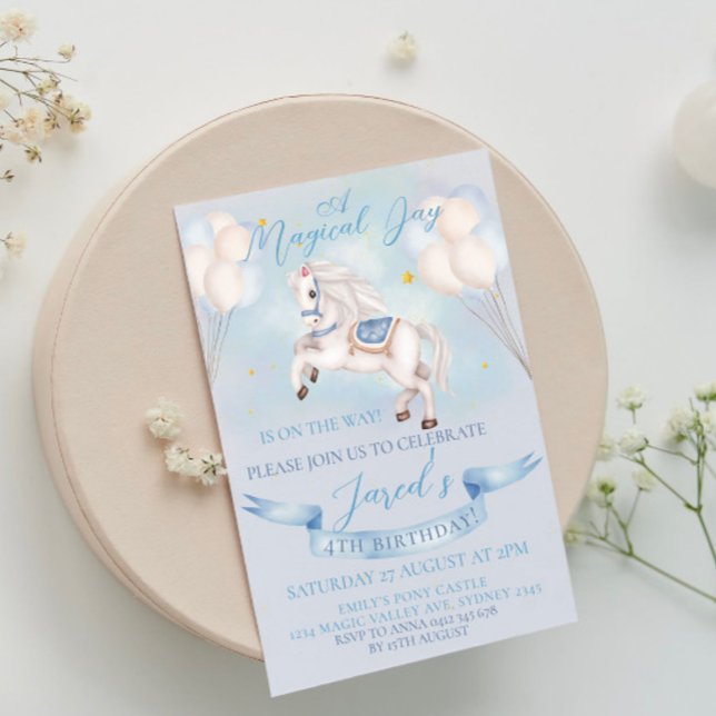 Fairytale Pony Star Balloon 1stBirthday Boy Party  Invitation (For special occasions with love)