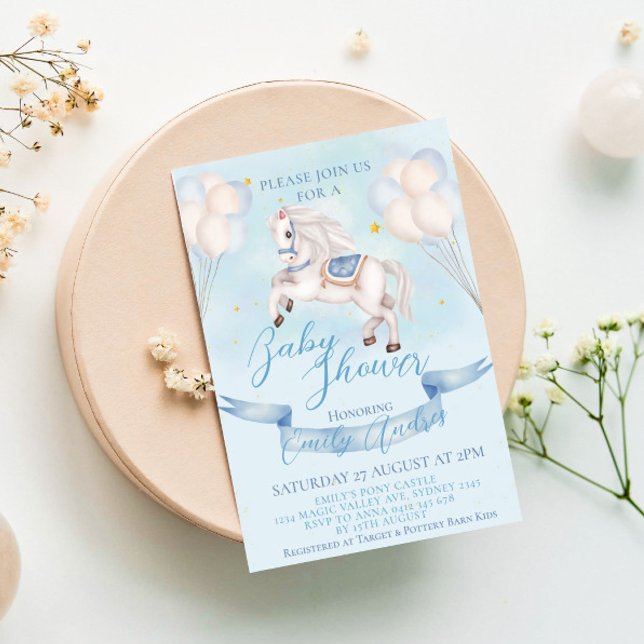 Fairytale Pony Star Balloons Baby Shower Boy Invitation (Creator Uploaded)