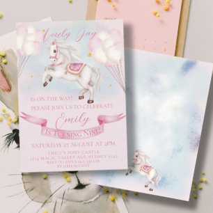 Fairytale Pony Stars Pink Balloons Birthday Party Invitation