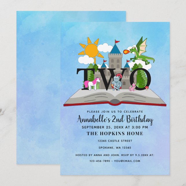 Fairytale Pop Up Book Kids Second Birthday Invitation (Front/Back)