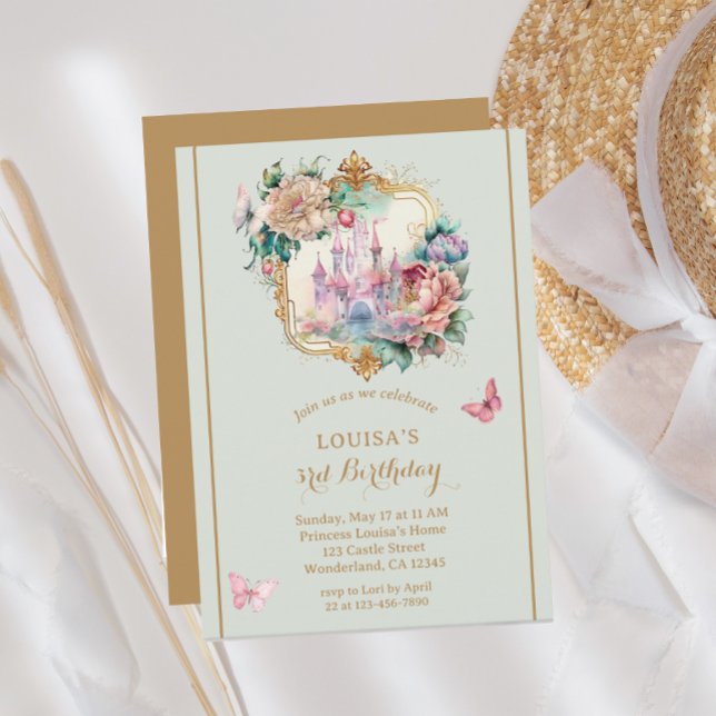 Fairytale Princess Castle Light Green Birthday Invitation (Creator Uploaded)