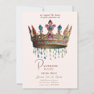 Fairytale Princess Crown Pink & Gold Birthday Invitation