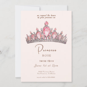Fairytale Princess Crown Pink & Gold Birthday Invitation