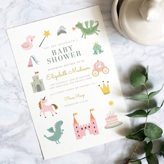 Fairytale Princess Dragon Baby shower Invitation (Créateur téléchargé)
