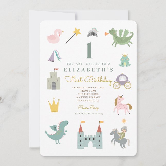 Fairytale Princess Dragon Invitation d'anniversair (Devant)