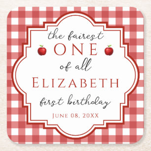 Fairytale Princess Fairest One Red Plaid Birthday Square Paper Coaster