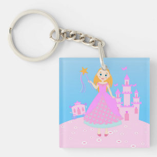 Fairytale Princess in Pink Birthaday Party Keychain