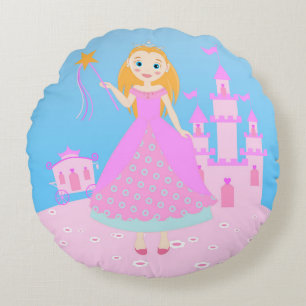 Fairytale Princess in Pink Birthaday Party Round Pillow