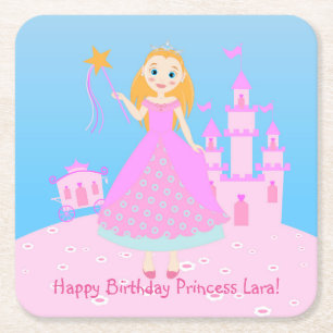 Fairytale Princess in Pink  Birthaday Party Square Paper Coaster