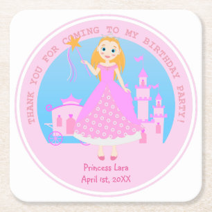Fairytale Princess in Pink  Birthaday Party Square Paper Coaster