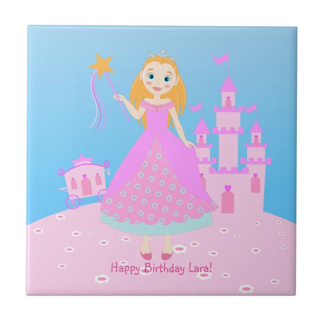 Fairytale Princess in Pink  Birthaday Party Tile (Front)