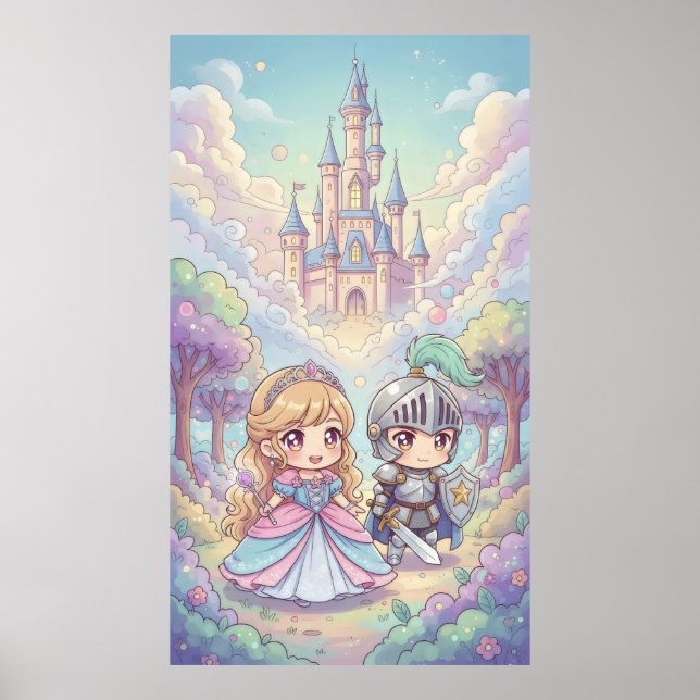 Fairytale Princess Knight Magic Castle Forest Poster (Front)