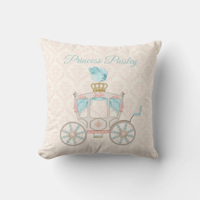 Fairytale Princess Personalized Carriage Throw Pillow (Front)