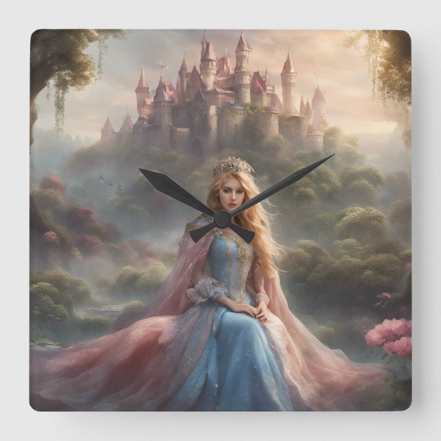 Fairytale Princess  Square Wall Clock (Front)