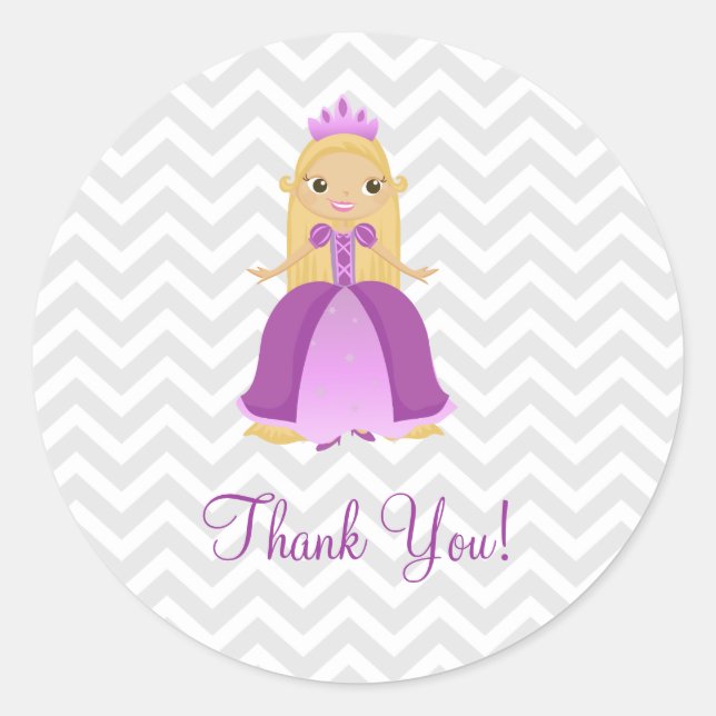Fairytale Purple Princess Thank You Stickers (Front)