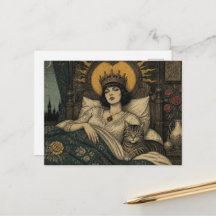 Fairytale Queen and Her Cat in Bed