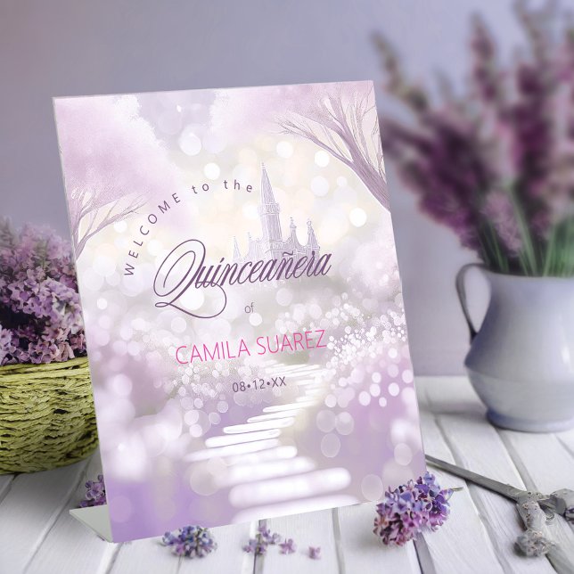 Fairytale Quinceanera Welcome Lavender ID1030 Pedestal Sign (Creator Uploaded)