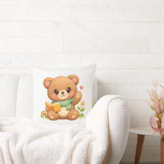 Fairytale Reading Bear Vintage Cotton 20" Pillow