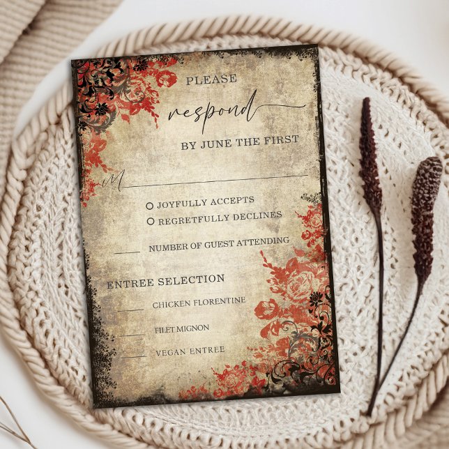 Fairytale Red Roses Wedding Carte de réponse RSVP (Fairytale Red Roses Wedding RSVP Response Card)