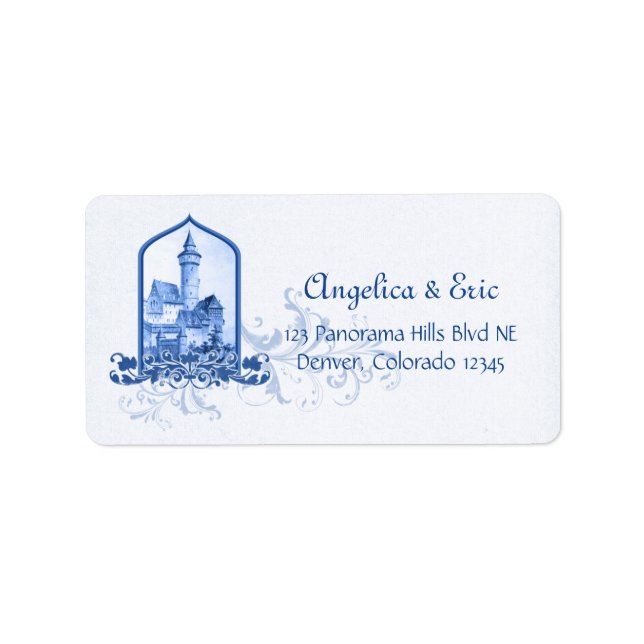 Fairytale Royal Blue Castle Wedding Return Address Label (Front)