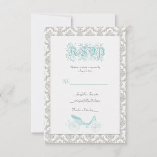 Fairytale RSVP Card Damask Turquoise
